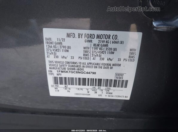 1FM5K7GC8NGC44790 2022 FORD FORD EXPLORER Gray Widok komory silnika