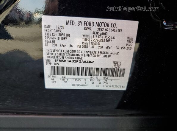 1FM5K8AB2PGA03462 2023 FORD FORD EXPLORER Black Vista interior de 360 grados
