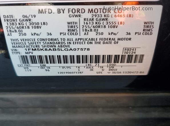 1FM5K8AB5LGA07578 2020 FORD FORD EXPLORER Two Tone Вид наклейки з VIN-кодом
