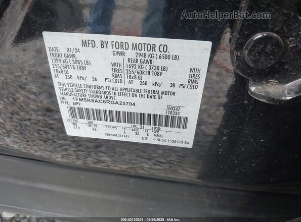 1FM5K8AC6RGA25704 2024 FORD POLICE INTERCEPTOR Black Widok komory silnika