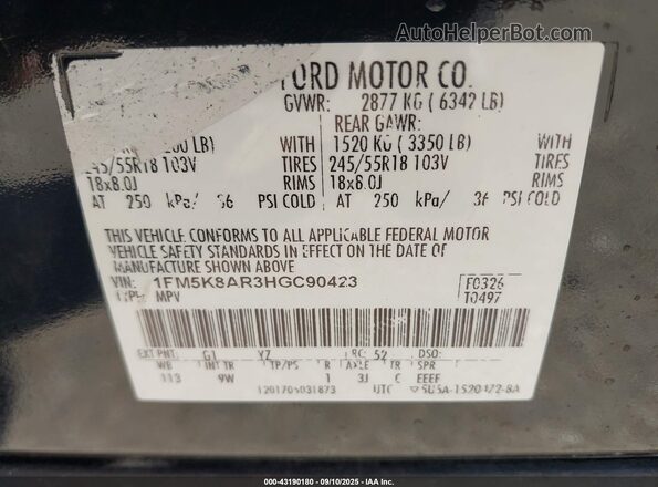 1FM5K8AR3HGC90423 2017 FORD POLICE INTERCEPTOR Black 