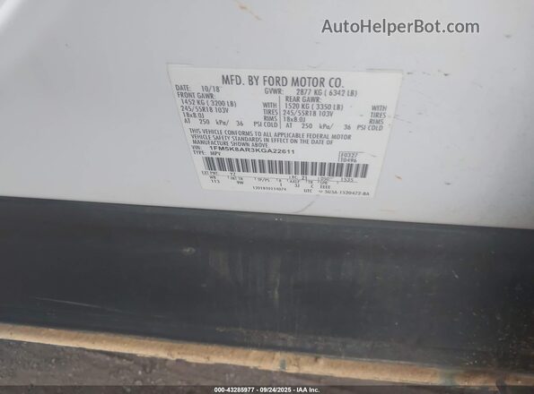 1FM5K8AR3KGA22611 2019 FORD POLICE INTERCEPTOR White Շարժիչի բաժամունքի տեսք