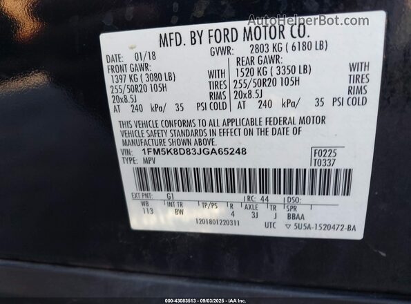 1FM5K8D83JGA65248 2018 FORD FORD EXPLORER Black 