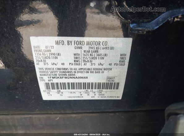 1FM5K8FW2NNA09668 2022 FORD FORD EXPLORER Black Սալոնի դիմացի տեսք