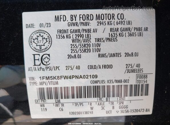 1FM5K8FW4PNA02109 2023 FORD FORD EXPLORER Black Widok komory silnika