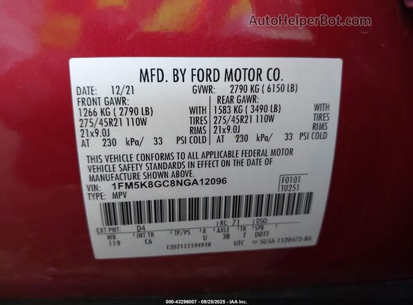 1FM5K8GC8NGA12096 2022 FORD FORD EXPLORER Red Engine compartment view