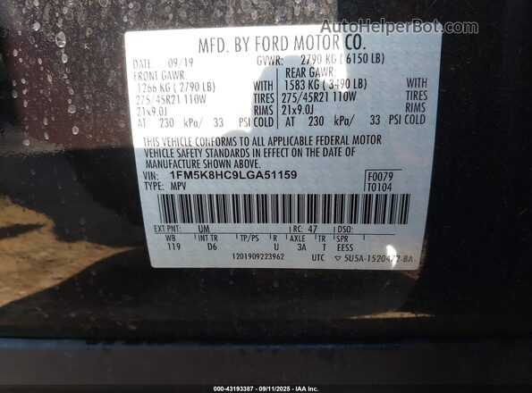 1FM5K8HC9LGA51159 2020 FORD FORD EXPLORER Black Engine compartment view