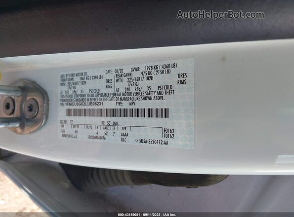 1FMCU0G62LUB98231 2020 FORD ESCAPE White Շարժիչի բաժամունքի տեսք