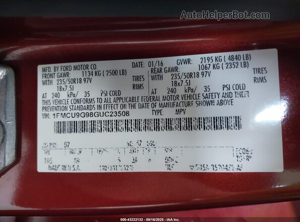 1FMCU9G98GUC23508 2016 FORD ESCAPE Maroon Engine compartment view