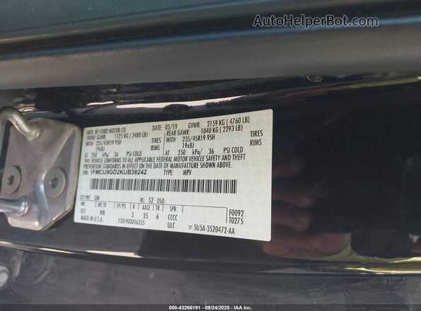 1FMCU9GD2KUB38242 2019 FORD ESCAPE Черный Вид подкапотного пространства