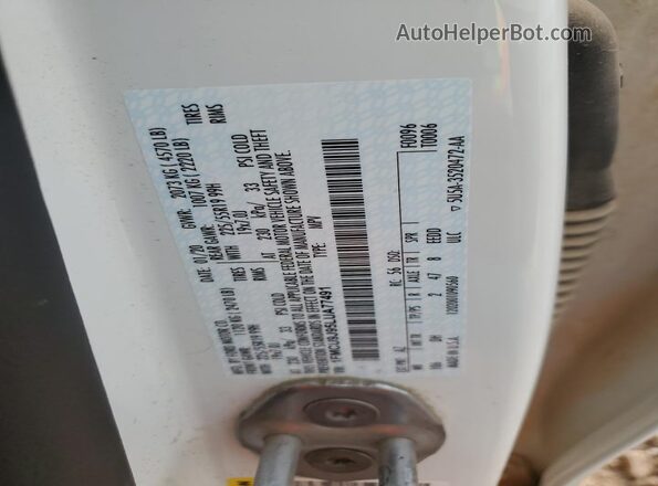 1FMCU9J95LUA77491 2020 FORD ESCAPE White Widok naklejki z numerem VIN
