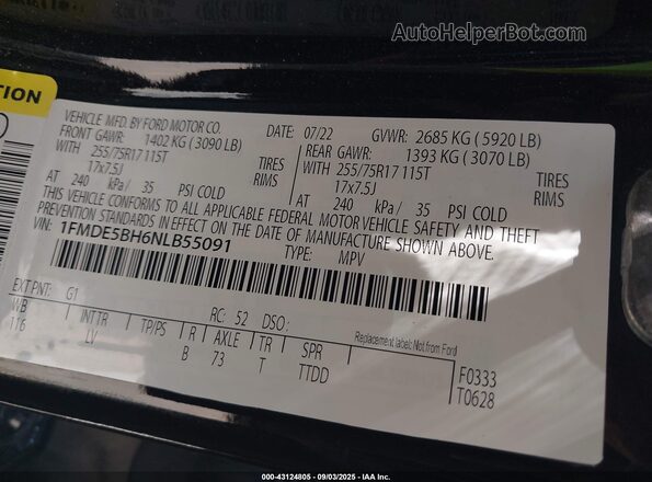 1FMDE5BH6NLB55091 2022 FORD BRONCO Черный Вид подкапотного пространства