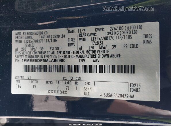 1FMEE5DP5MLA96980 2021 FORD BRONCO Черный Вид подкапотного пространства