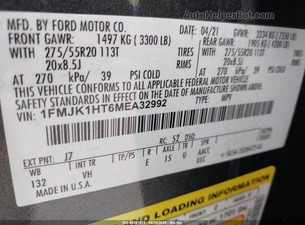 1FMJK1HT6MEA32992 2021 FORD EXPEDITION Gray ძრავის განყოფილების ხედი