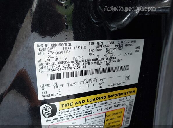 1FMJK1KT5MEA07848 2021 FORD EXPEDITION Black Vista del compartimento del motor