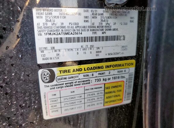 1FMJK2AT5MEA25614 2021 FORD EXPEDITION Black Widok naklejki z numerem VIN