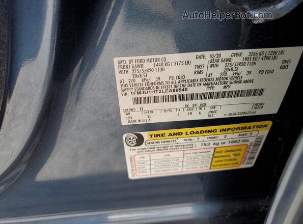 1FMJU1HT2LEA89540 2020 FORD EXPEDITION Blue Widok wnętrza 360 stopni