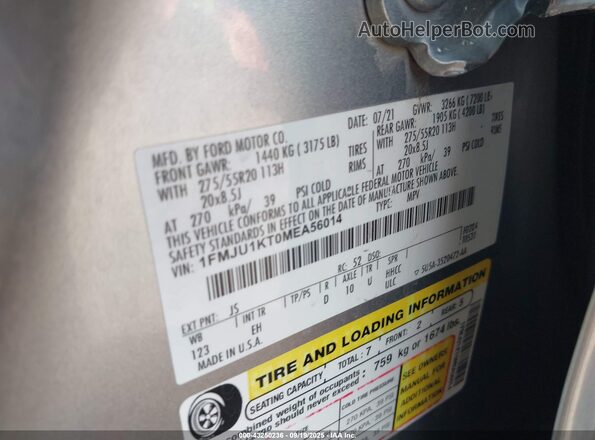 1FMJU1KT0MEA56014 2021 FORD EXPEDITION Silver Շարժիչի բաժամունքի տեսք