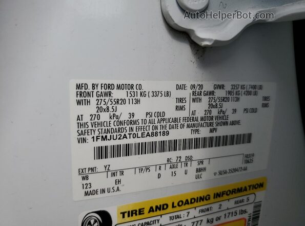 1FMJU2AT0LEA88189 2020 FORD EXPEDITION White Սալոնի 360 աստիճան տեսք