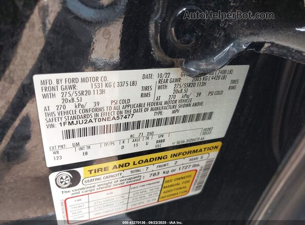 1FMJU2AT0NEA57477 2022 FORD EXPEDITION Black Vista del compartimento del motor