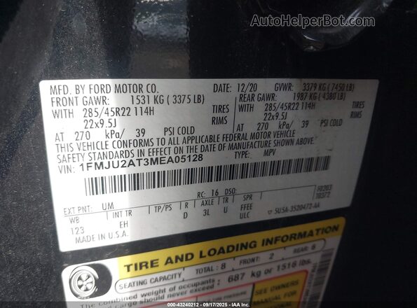 1FMJU2AT3MEA05128 2021 FORD EXPEDITION Black Vista del compartimento del motor