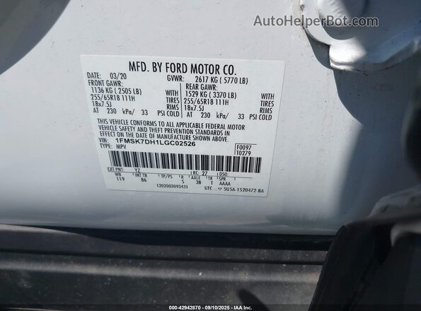 1FMSK7DH1LGC02526 2020 FORD FORD EXPLORER White ძრავის განყოფილების ხედი