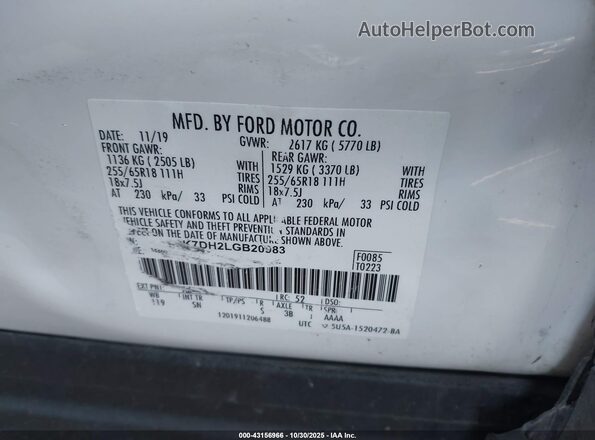 1FMSK7DH2LGB20983 2020 FORD FORD EXPLORER White Vista del compartimento del motor
