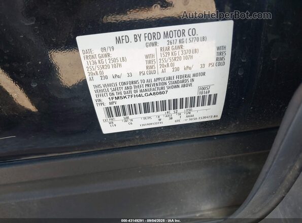 1FMSK7FH4LGA80807 2020 FORD FORD EXPLORER Black Widok komory silnika