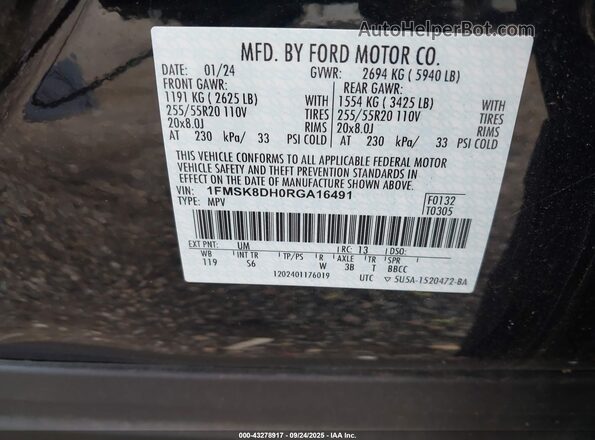 1FMSK8DH0RGA16491 2024 FORD FORD EXPLORER Black 