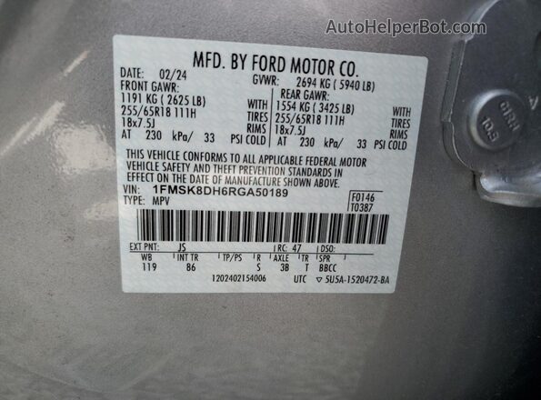 1FMSK8DH6RGA50189 2024 FORD FORD EXPLORER Silver 