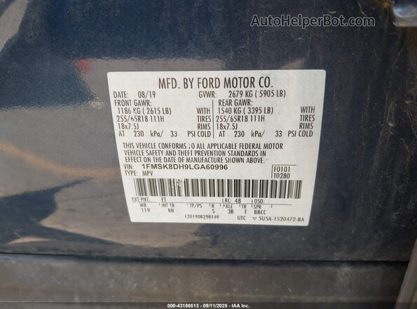 1FMSK8DH9LGA60996 2020 FORD FORD EXPLORER Blue Widok komory silnika