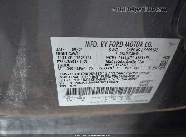 1FMSK8JH6MGC19043 2021 FORD FORD EXPLORER Gray Engine compartment view