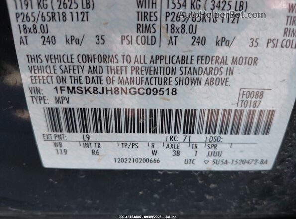 1FMSK8JH8NGC09518 2022 FORD FORD EXPLORER Green 