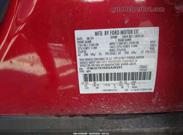 1FMUK7KH9SGA46293 2025 FORD FORD EXPLORER Red Вид підкапотного простору