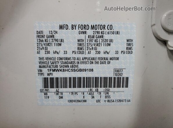 1FMWK8HC5SGB09108 2025 FORD FORD EXPLORER White 