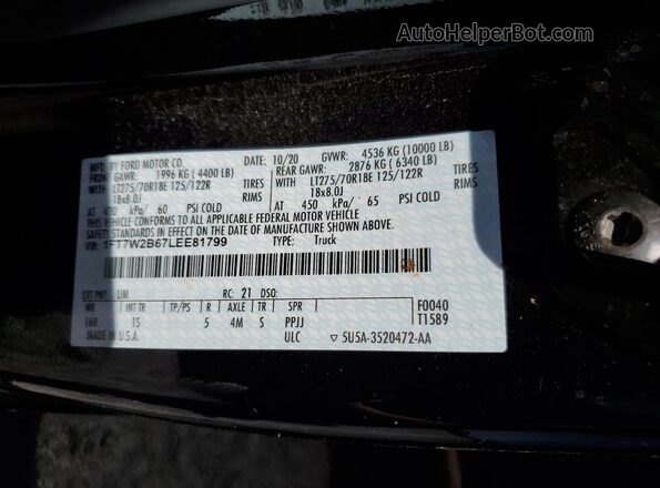 1FT7W2B67LEE81799 2020 FORD F250 Black Vista del compartimento del motor