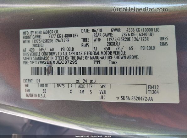 1FT7W2B6XJEC87295 2018 FORD F250 Коричневый 