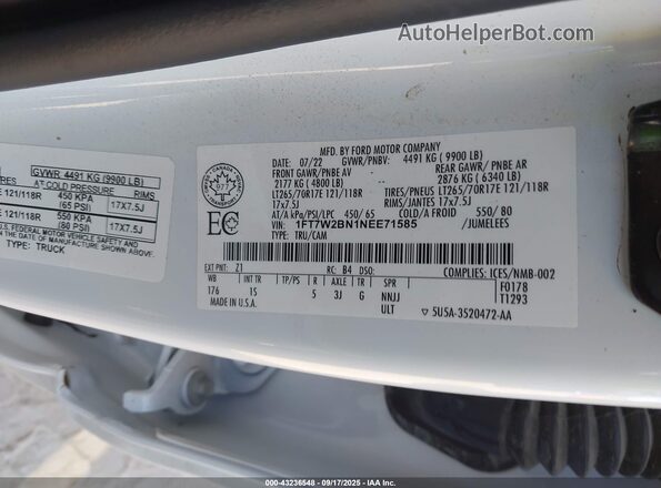 1FT7W2BN1NEE71585 2022 FORD F-250 White 