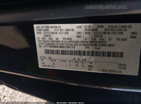 1FT7W2BN3MEC50715 2021 FORD F250 Black Вид підкапотного простору