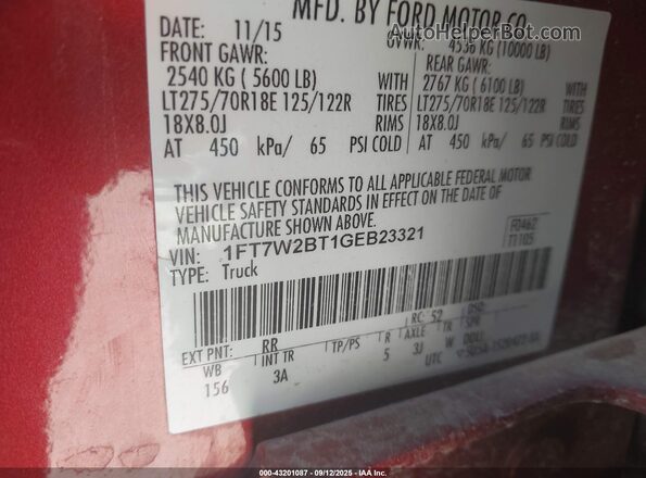 1FT7W2BT1GEB23321 2016 FORD F-250 Maroon 