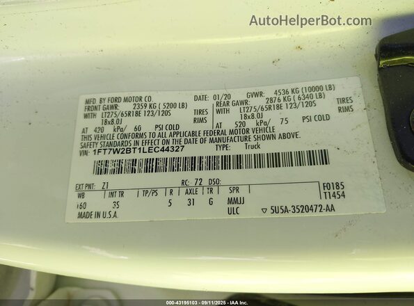 1FT7W2BT1LEC44327 2020 FORD F-250 White Engine compartment view