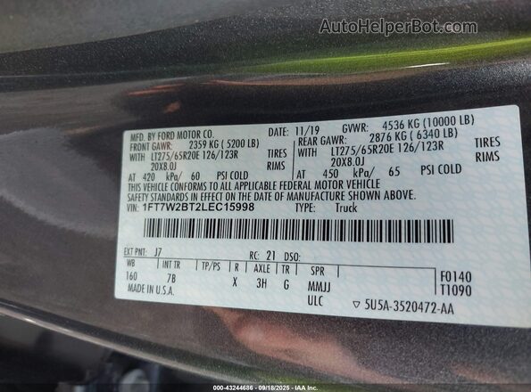 1FT7W2BT2LEC15998 2020 FORD F250 Silver Vista del compartimento del motor