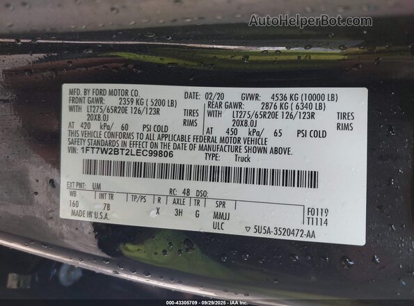 1FT7W2BT2LEC99806 2020 FORD F-250 Black Вид підкапотного простору
