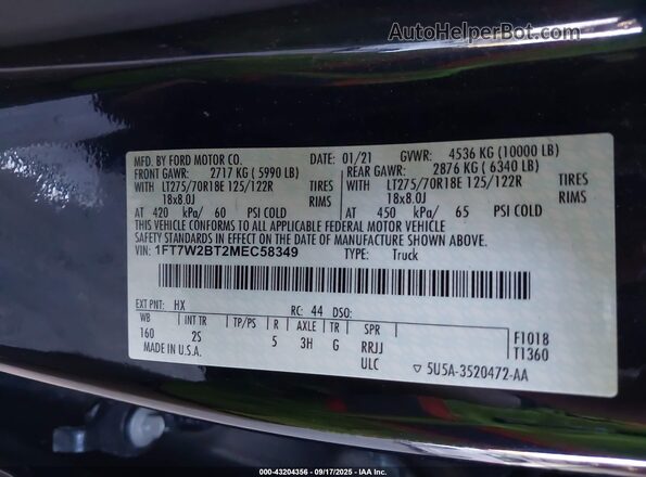 1FT7W2BT2MEC58349 2021 FORD F-250 Dark Blue 