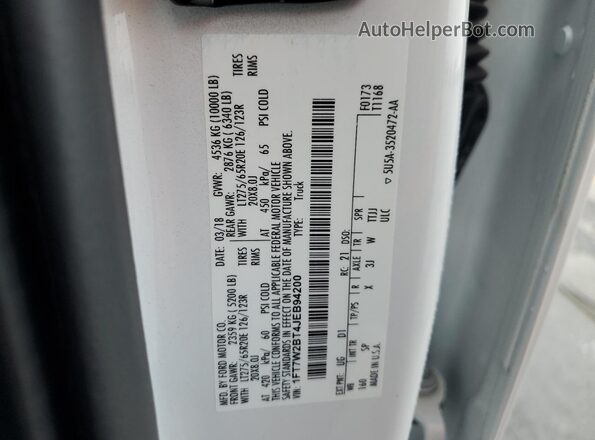 1FT7W2BT4JEB94200 2018 FORD F250 White 