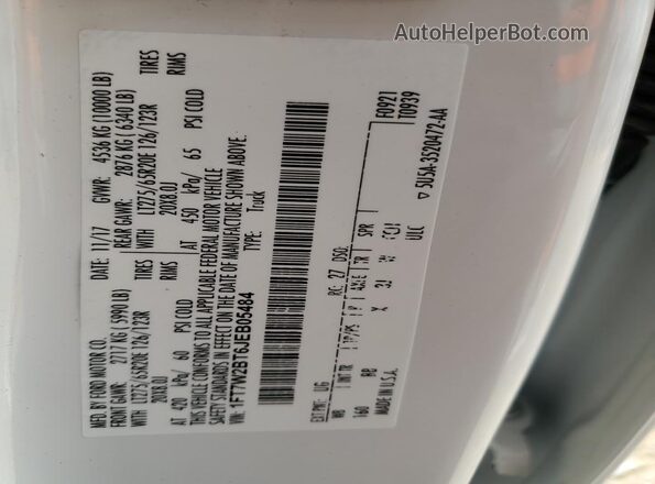 1FT7W2BT6JEB05484 2018 FORD F250 White Vista de la etiqueta del VIN