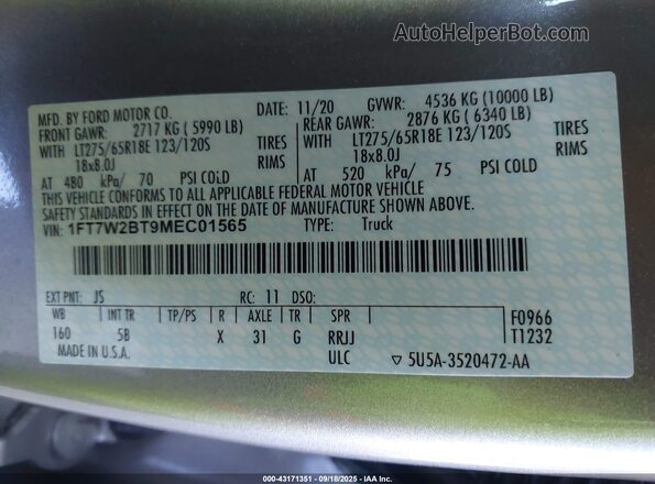 1FT7W2BT9MEC01565 2021 FORD F250 Silver ძრავის განყოფილების ხედი