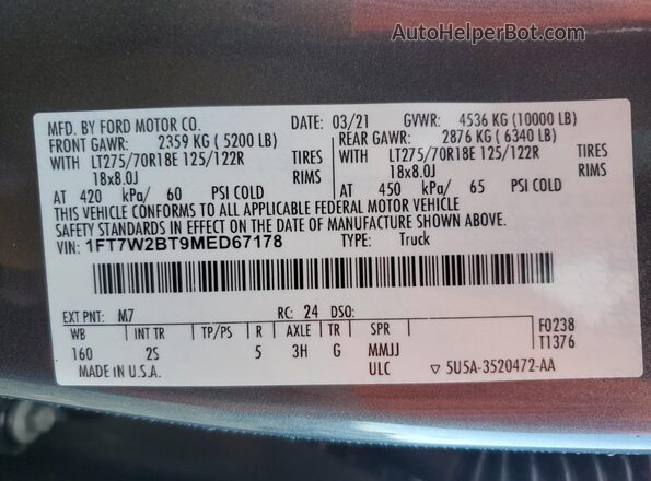 1FT7W2BT9MED67178 2021 FORD F250 Gray 