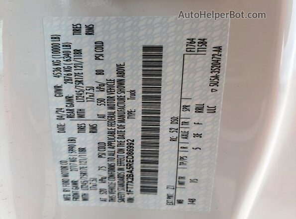 1FT7X2BA5RED86992 2024 FORD F250 White 