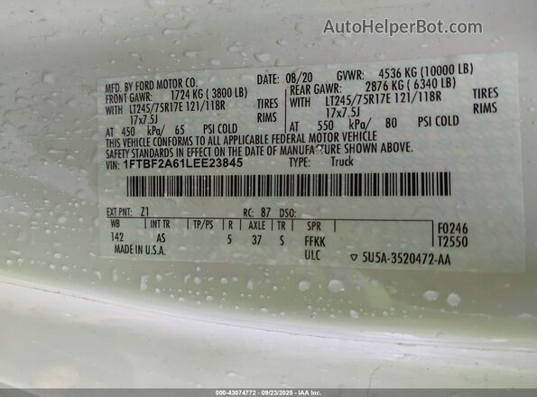 1FTBF2A61LEE23845 2020 FORD F-250 White Widok komory silnika